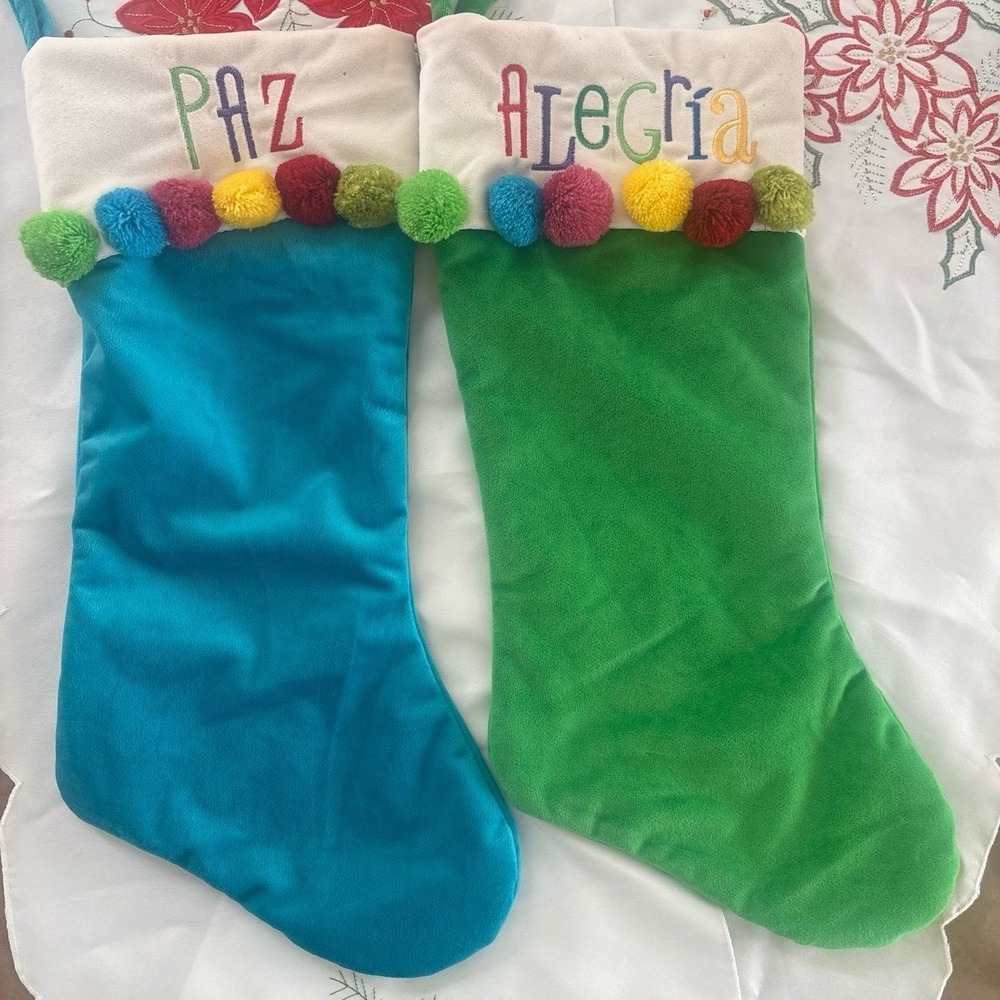 Christmas Stocking Bundle‎ Velvet  With "Alegría and Paz".  Navidad - Picture 4 of 6